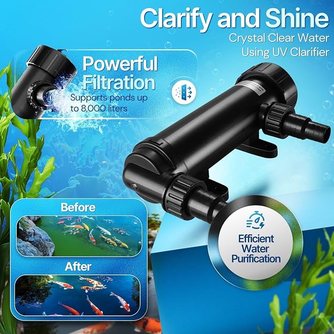 Flexzion 9W UV Pond Light Clarifier for Outdoor Koi Ponds | 9W Uv Light for Pond Clarifier, 1500L/H Flow