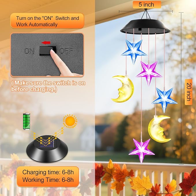 Winzwon Solar Lights Outdoor Moon Star Wind Chimes for Outside | Birthday Gifts for Women Mom Grandma Her Wife Mothers Day Christmas Garden Yard Patio Porch Deck Hanging Decor