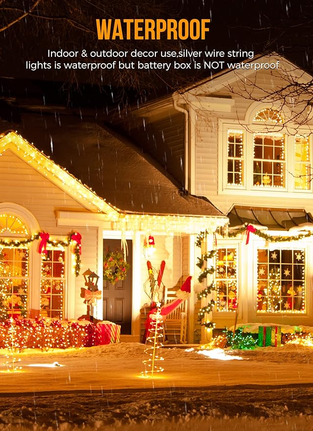 Brightown Fairy Lights Battery Operated, 10Ft 120 LED Firecracker String Lights, Waterproof Silver Wire Starry Firefly Light for DIY Wreath Wedding Indoor Outdoor Christmas Garden Decorations