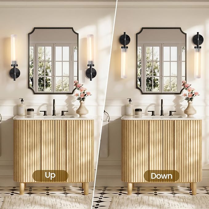 Bblack Knurled Wall Sconce 20", Bathroom Wall Sconce,Glass Tube Brass Sconces Wall Lighting,Bathroom Sconces Side of Mirror,Vanity Sconce Lights for Bath