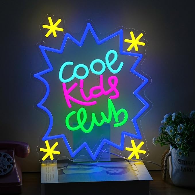 Cool Kids Club Neon Sign for Wall Decor Cool Kids Classroom Neon Light Dimmable Club LED Light Up Sign for Playroom Bedroom Party Classroom Shop Home(15.75 * 12.6In)