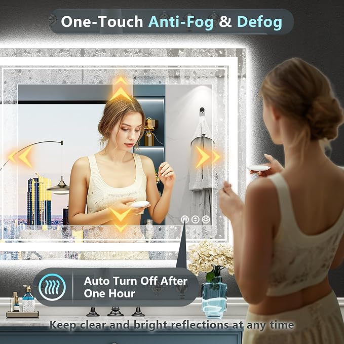 40x38 LED Bathroom Mirror, Backlit & Front Lit Lighted Mirror | Anti-Fog Vanity Mirror with Lights, 3 Color Dimmable, Memory, HD Tempered Glass, CRI95, IP54, UL Listed, Horizontal/Vertical
