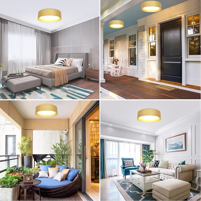 Flush Mount Ceiling Light, 16in Modern Ceiling Light 5 Color Temperature | 25W Bathroom Ceiling Light Fixture, 2600LM Dimmable LED Flush Mount Light for Bedroom, Hallway, Kitchen, Gold