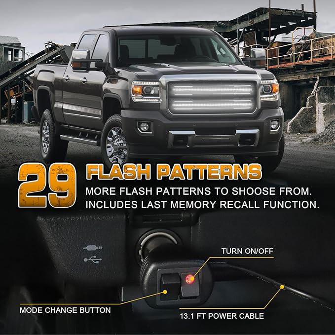 XRIDONSEN 2PCS 30 inch White Grill Strobe Lights Strip 360 LED Truck Grille Lights Exterior Front/Rear Emergency Flashing Warning Hazard Safety Caution Lights for Tow Plow Trucks Construction Vehicles