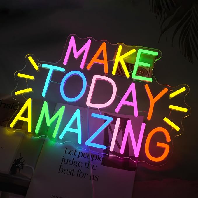 LISIGNVE Make Today Amazing Neon Sign Positive and Upward Quote Neon Light Sign for Wall Decor Rainbow Color Led Light Up Sign for Home Cafe Party Wedding Birthday School