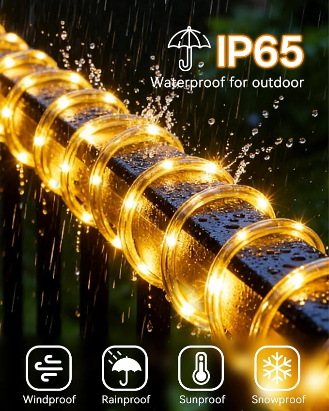 LED Rope Light, IP65 Tube Light for Christmas Patio Trees Decor, 40FT 3000K | Waterproof Clear Tube Light Plug in, 432 Warm White LEDs 110V Flexible Cuttable Connectable for Outdoor Balcony Bedroom