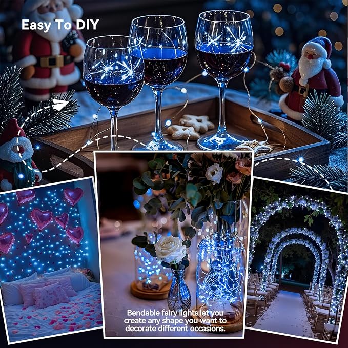 LitHome 4 Pack Blue Fairy Lights Battery Operated, Each 20 FT 60 LED | Twinkle Lights Battery Operated 2 Modes, Waterproof Fairy String Light for Classroom Indoor Bedroom Christmas Wedding Decor