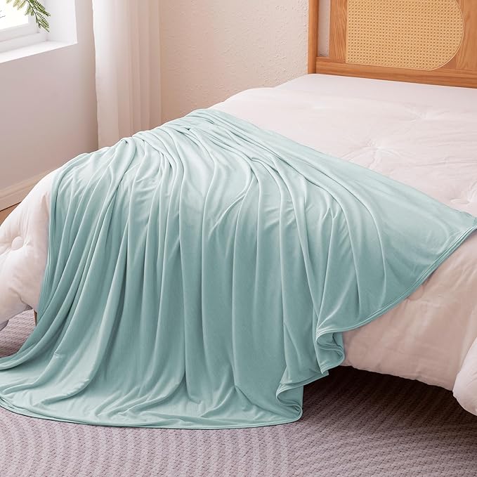 Amazon Basics Cooling Blanket for Hot Sleepers, Reversible Lightweight Thin Throw Blanket for Bed, Couch and Sofa, Queen (90" x 90"), Cyan