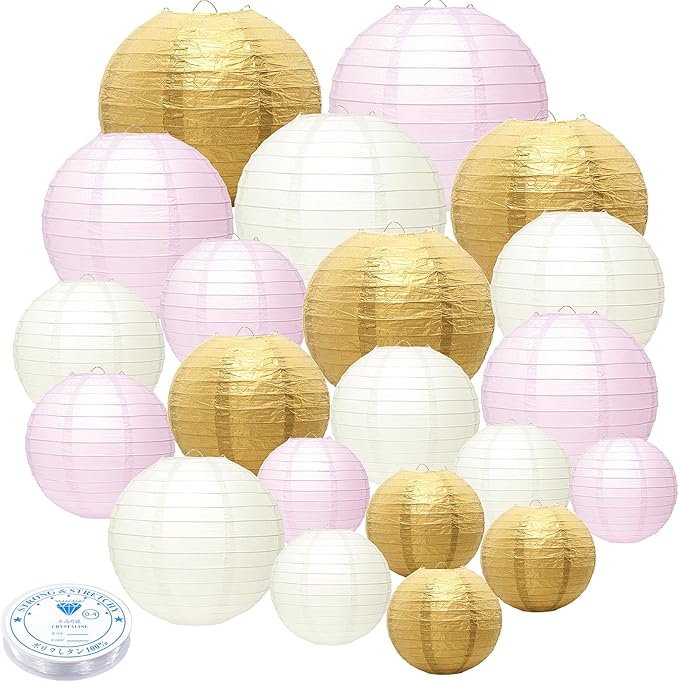 21 Pcs Paper Lanterns Party Decorations, 4/6/8/10 Inch Round Chinese Hanging Paper Lanterns for Wedding, Birthday, Baby Shower, Graduation, Classroom Ceiling Decorations Indoor Outdoor