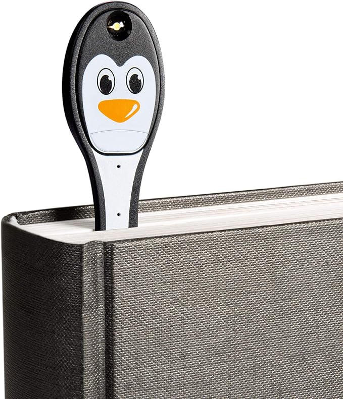 Gifts for Readers & Writers Book Light, Clip On Reading Light for Bed, 2in1 Flexilight & Bookmark, Small & Lightweight with a Soft Glow, 2 Batteries Included, Penguin