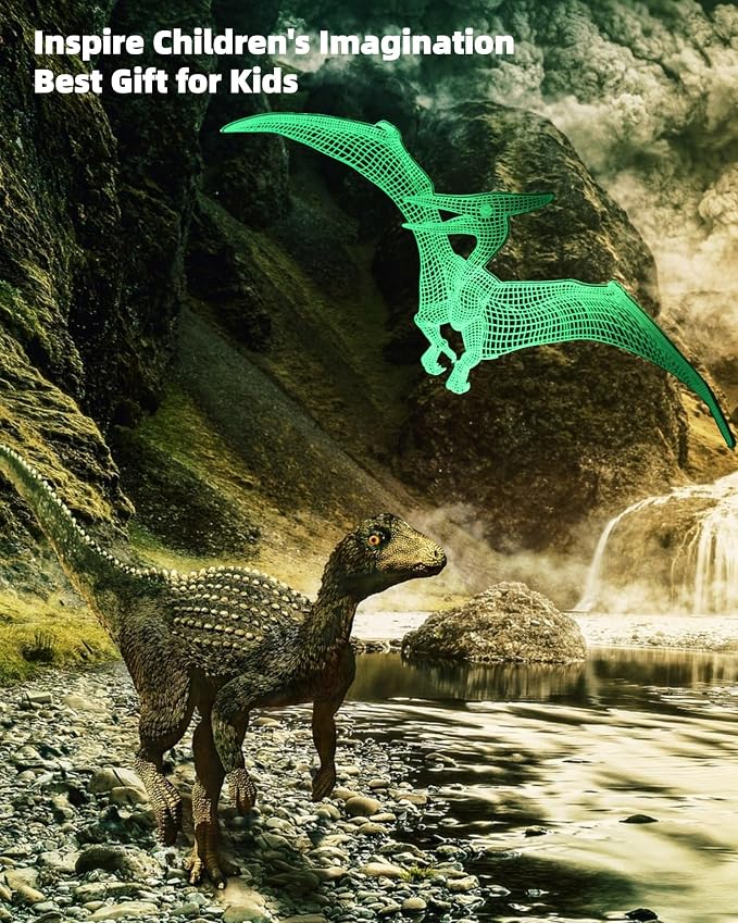 Dinosaur 3D Illusion LED Night Light, 5 Patterns, Kids Lighting | 16 Colors Changing, Dimmable, Smart Touch & Remote Control, Bedroom Room Décor Lamp, Gift Jurassic Toy Toddler Teen Boy Girl