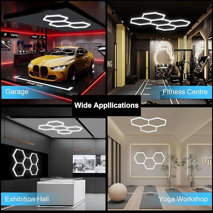Hexagon Garage Light 3 Hex, 105W 12600LM, 6500K Super Bright Honeycomb LED Ceiling Light for Garage, Workshop, Basement, Gym, Car Detailing Shop
