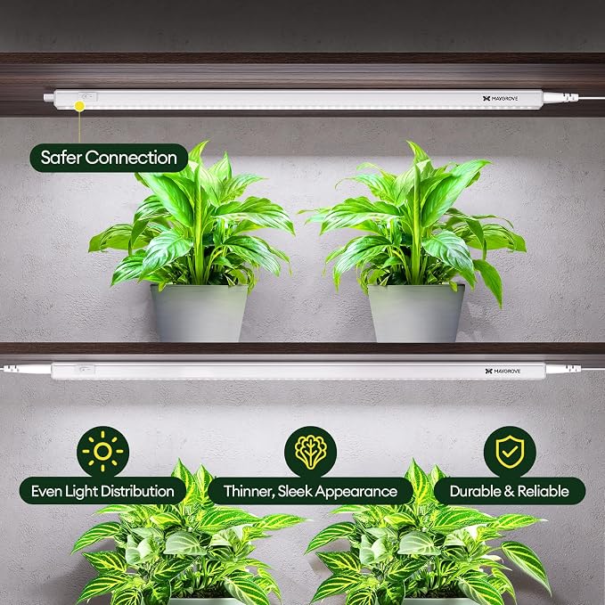 Grow Lights for Indoor Plants, Sunlike Full Spectrum 5000K 2FT LED Growing Lamp 60W (4 x 15W), T5 Grow Light Strip for Seed Starting, Vegetables, Linkable, White, 4-Pack