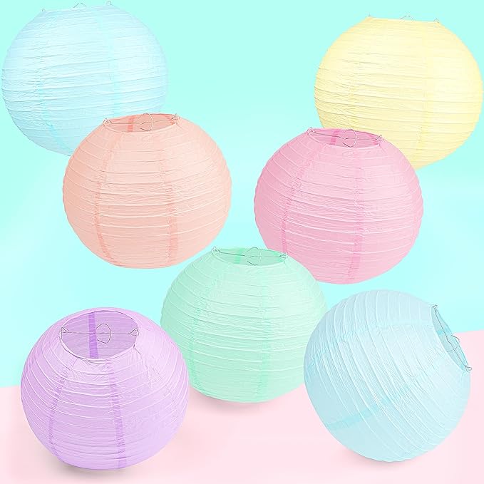 12 PCS Colorful Hanging Paper Lanterns Pastel 10 In Macaron-colored Neon Chinese Paper Lanterns Party Decorations for Classroom Baby Shower Wedding Birthday Valentine's Day (Macaron)