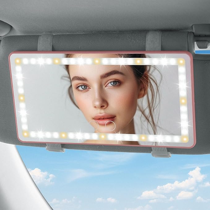 JOYTUTUS Car Sun Visor Vanity Mirror, Car Mirror with 3 Light Modes & 60 LEDs, Rechargeable, Touch Control, Universal Fit