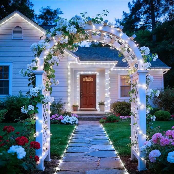 KNONEW Solar Rope Lights Outdoor 300LED 50FT Solar String Lights Outside Waterproof with Modes Clear Thin Tube for Pool Tree Patio Garden Fence Camping Yard Deck Trampoline（Cool White）