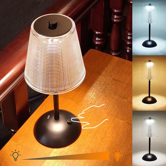 Cordless Table Lamp, 4000mAh Rechargeable Battery Operated Lamp, 3 Color Modes & Stepless Dimmable LED Touch Lamp, Portable Retro Metal Beside Lamps for Home Desk Bedroom Restaurant(Black) | 4000mAh Battery Operated, 3 Color Modes, Dimmable LED Touch B...