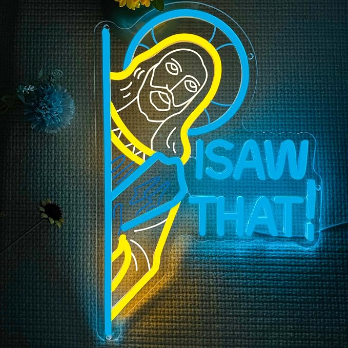 I Saw That Jesus Neon Signs for Wall Decor,Dimmable 3D Printing Jesus LED Sign,Usb Powered Neon Light for Door Room Bedroom Man Cave Party Christmas Birthday Gifts(11.4 * 16.9in)