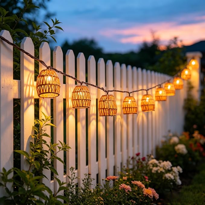 8.5FT Plug in Tiki Lantern String Lights,10 Boho Paper Rattan Lantern, Connectable Decorative String Lights Outdoor Indoor for Bedroom Patio Garden Pergola Porch Holiday Christmas