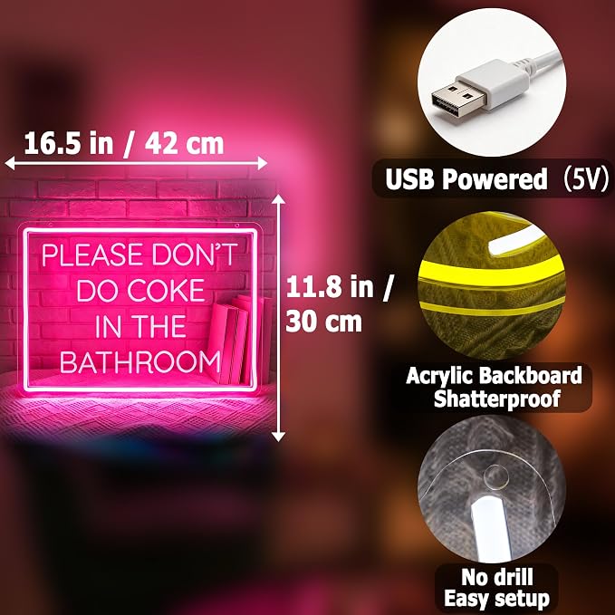 Bathroom Neon Lights Signs Neon Sign Led Sign Light for Wall Decor | Don't Do It In The Bathroom Neon Sign for Room Decor,Man Cave Decoration,Dormroom,Wall Decor,Gift,5V USB Powered