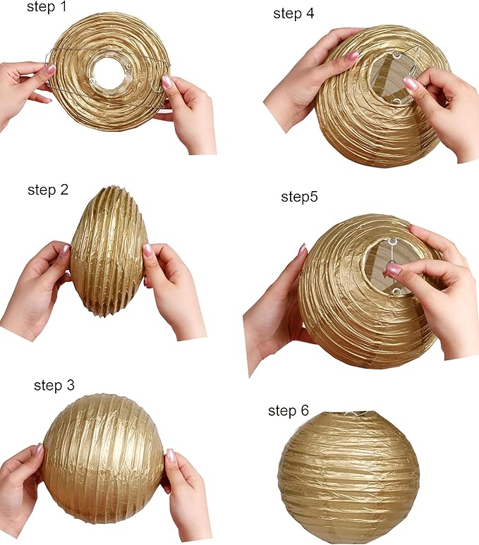 Pack Of 3 Round Paper Lanterns Lamp Wedding Birthday Party Decoration (Gold, 16"/40CM)