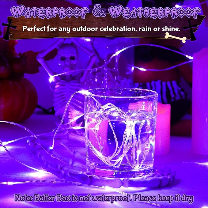 Purple Fairy Lights Outdoor Waterproof 9.8ft 30 LED, Purple Halloween Lights Battery Operated with Timer for Indoor & Outdoor Christmas Halloween Decorations Garland Party Garden
