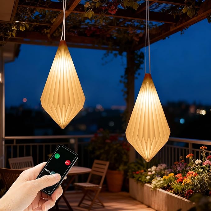 Battery Operated Outdoor Paper Lantern for Patio & Garden — Waterproof Hanging Decorative Light with Remote Timer, Foldable Paper Lantern with String for Backyard, Porch Decor