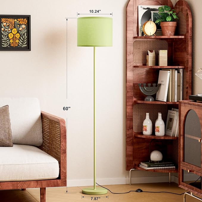 60'' Modern Floor Lamp with Shade, Tall Lamps for Living Room, Bedroom, Office, Dining Room, Light Green Lampshade(Without Bulb)