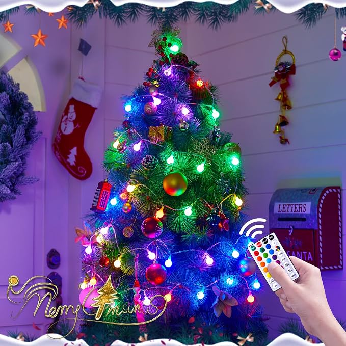 Minetom RGB Globe String Lights - 21FT 60LED Battery Operated with Remote, 20+ Color Modes & Timer, Fairy Lights for Bedroom, Living Room, Classroom, Dorm & Birthday Parties