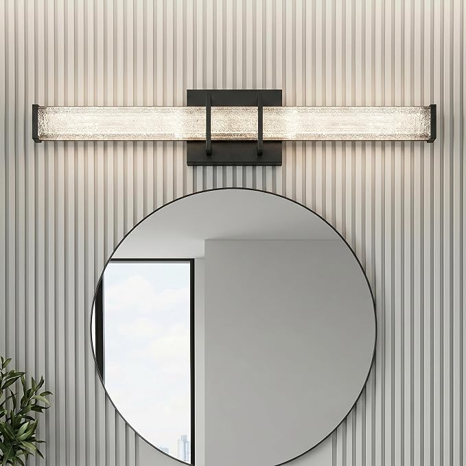 URSOLA 24" Modern LED Bathroom Light Fixtures, Matte Black 3CCT Dimmable Bathroom Vanity Light Over Mirror, Bathroom Vanity Bath Bar Lights with Crystal Acrylic Shade