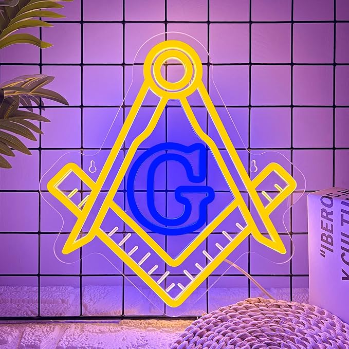Mutank Masonic Neon Sign, USB Powered Dimmable LED Neon Light Symbolic Decor, for Brotherhood Historical Wall Game Room Study Man Cave Wall Decor, Gifts for Freemasons and Brothers(12.9 * 12.2 In)
