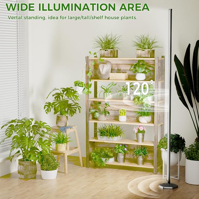 2PCS Grow Lights for Indoor Plants with Timer, 384 LEDs 42W Vertical Full Spectrum Grow Light 65 Inch Standing Grow Lights 3 Light Modes 5-Level Dimmable Wide Coverage