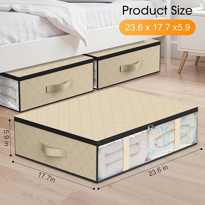 StorageRight Under Bed Storage Bags, 8 Pack, 40L, Beige | Breathable Non-Woven Fabric with a Clear Window and Zippered Top for Clothes, Comforters, Blankets and Seasonal Storage