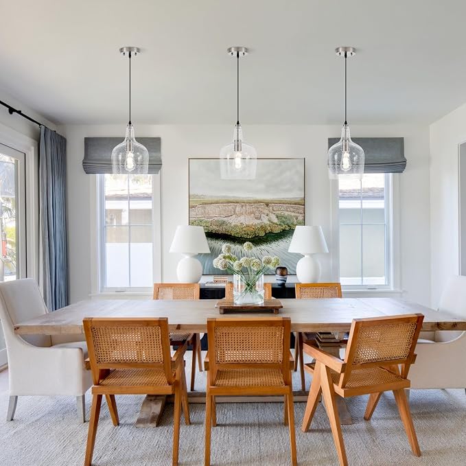 9” Brushed Nickel Seeded Glass Pendant Light Modern 1 Light Single Dome Pendent Lighting Fixtures for Kitchen Island Dining Room Hallway, UL Listed