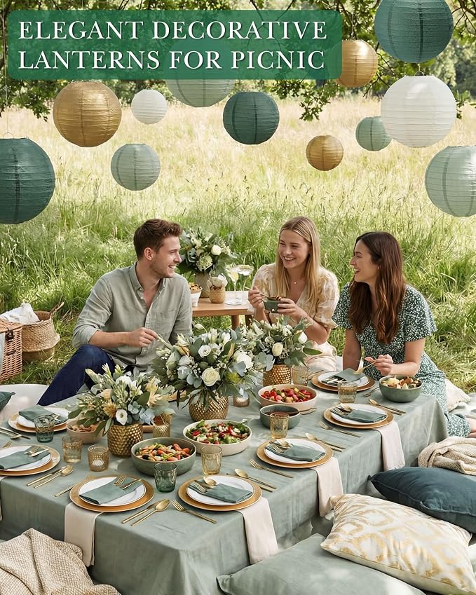 Treela 48 Pcs Paper Lanterns Party Decorations Round,Gradient Green | Chinese Hanging Lamps, Wedding, Party Supplies, Birthday Bridal, 4/6/8/10 Inch, Easy Setup, Asian Decor, Festive Atmosphere
