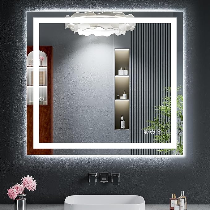 30"x32" LED Bathroom Mirror with Lights, Anti-Fog, Backlit+Frontlit | CRI 95, Stepless Dimmable, 3 Colors Lighting, Shatterproof Tempered Glass, HD Reflection, Memory, (Horizontal/Vertical)