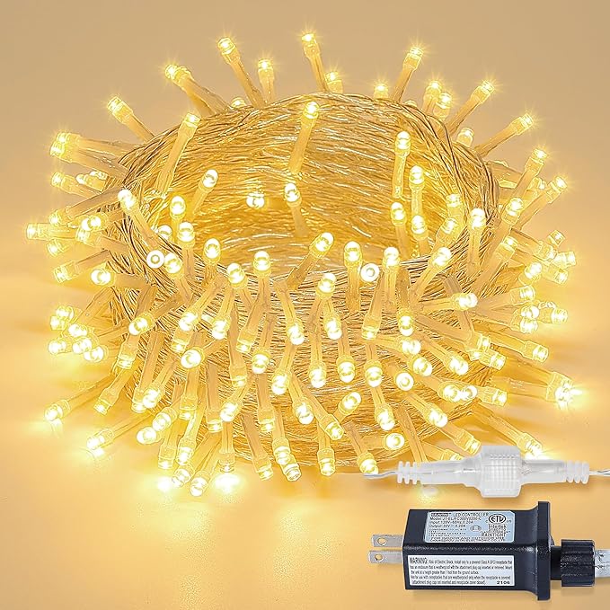 Warm White Christmas String Lights, 33FT 100 LED Fairy Lights Indoor | 8 Modes with Memory, Connectable, IP65 Waterproof, Transparent Wire, Up to 5 Sets, Widely use for Classroom, Bedroom, dorm
