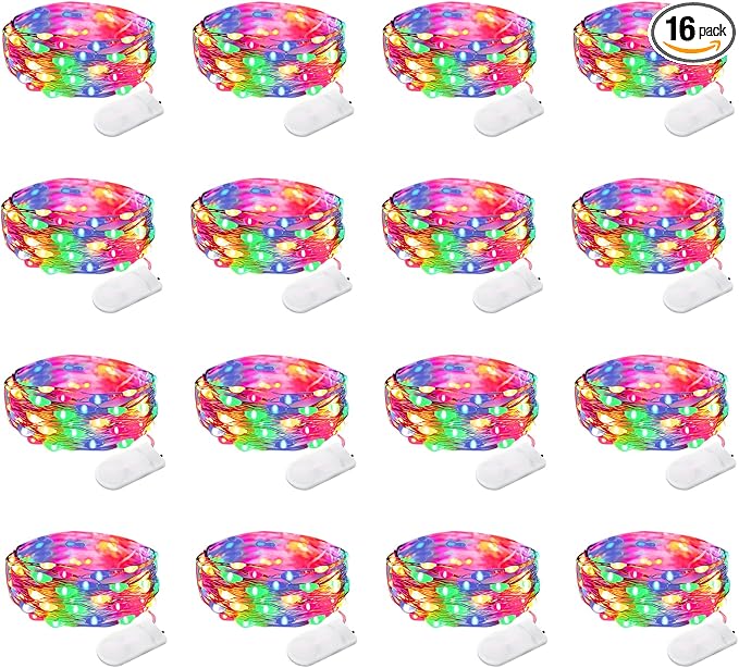 16 Pack 30 Led Fairy Lights Battery Operated String Lights 10 Feet Waterproof Twinkle Lights Mason Jar Lights Silver Wire Fireflyfor Christmas Party Multicolor…