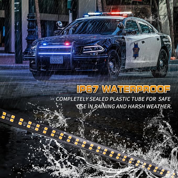 XRIDONSEN 2PCS 24 inch Truck Blue Emergency Grill Lights Strip 288 LED Grille Strobe Lights Flashing Warning Safety w/Waterproof Tube First Responder Lights for Firefighter Police Vehicles Fire Trucks