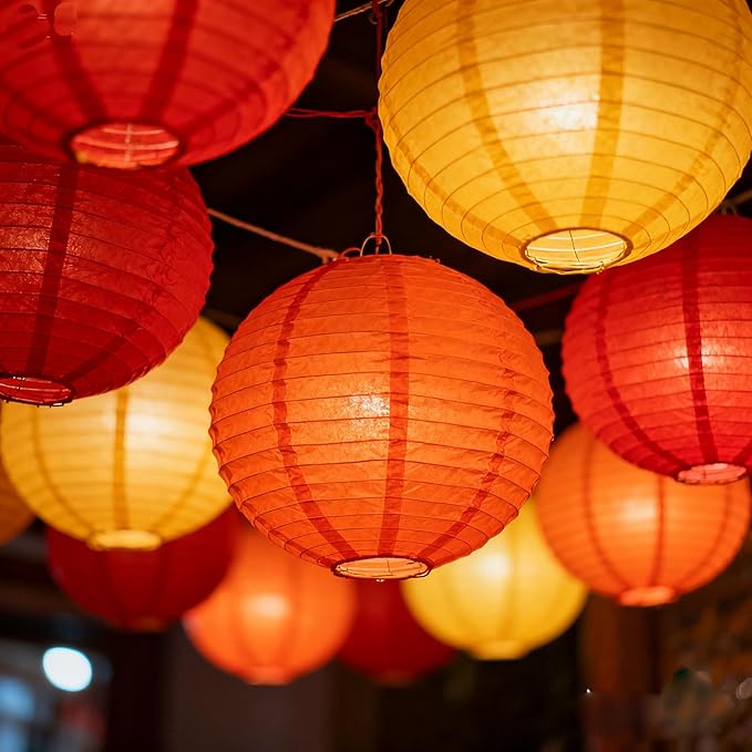CC wonderland zone 12pcs Red Orange and Yellow Paper Lanterns,Hanging Paper Lanterns for Thanksgiving Firefighter Party Decoration