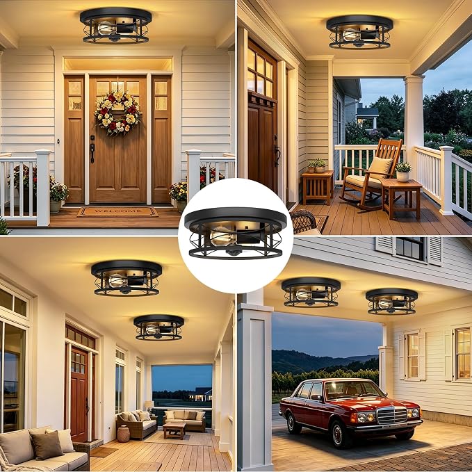 Motion Sensor Outdoor Ceiling Light, Dusk to Dawn Flush Mount Light Fixture | 3 Smart Lighting Modes, Upgraded Motion Sensor with 360° PIR Detection for Outside Patio Hallway Driveway Garage Exterior