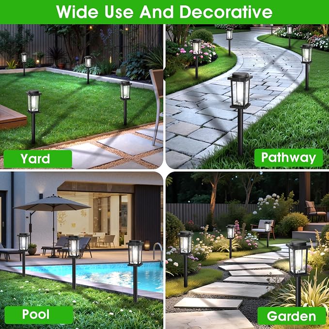 Melunar Solar Pathway Lights Outdoor, 8 Pack Solar Powered Garden Lights Waterproof, Auto On/Off Outdoor Landscape Lights for Patio, Walkway, Driveway, Lawn, Pool Decor. (Cold White)