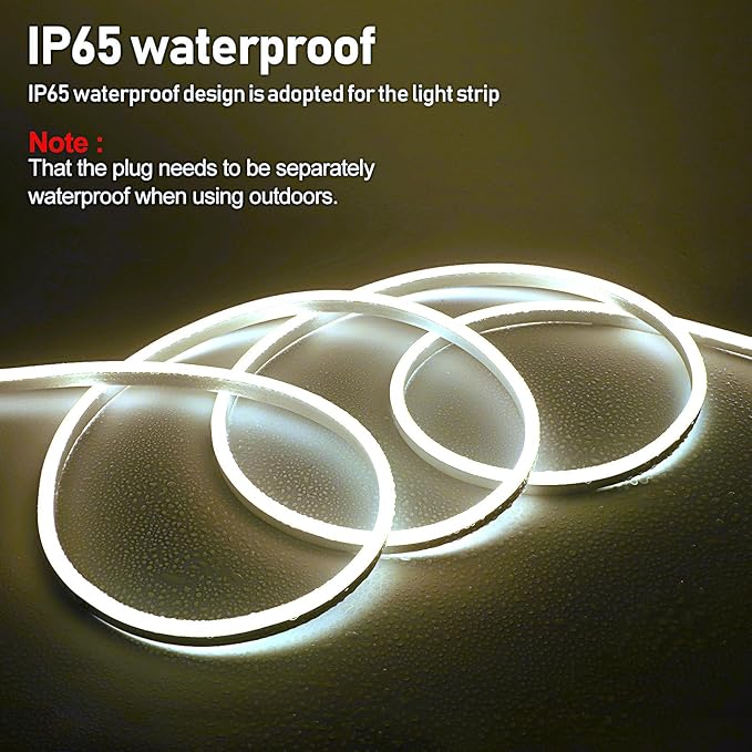 FORT AC110V 120V LED Neon Rope Lights Connectable, 16.4FT Flexible Neon LED Strip Light Cool White Outdoor Waterproof, ETL Plug-n-Play Neon String Lighting 120LED/M for Home Commercial ETL FCC