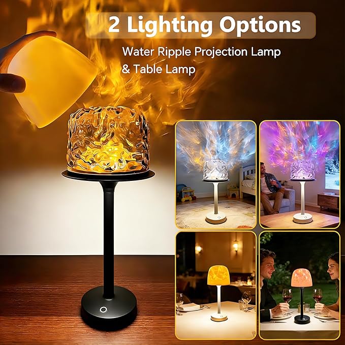 Waterproof Bathroom Lamp with 16 Color Ocean Wave Projector, Rechargeable Shower Light with Touch & Remote Control, Cordless Light for Inside Shower/Bathtub (Black)