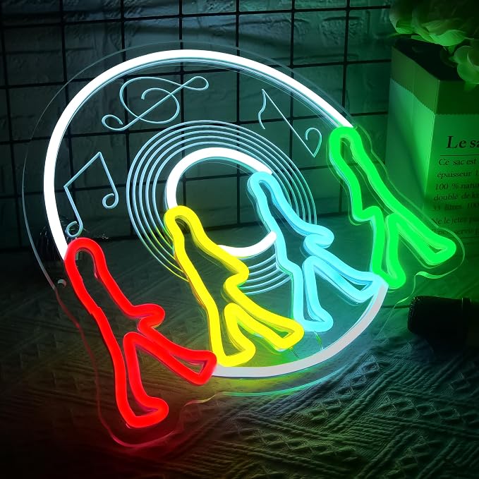 Rock Band Neon Sign for Wall Decor Four People Walking Neon Light Man Cave | Dimmable Neon,Fans Birthday Gifts,Led 5V USB Powered,Record Studio,Music Room Decor,Business Music Bar Pub Art,13.7*12.4in