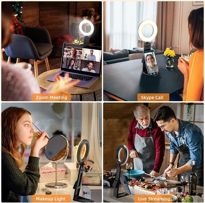 2Packs-Ring Light for Computer Laptop,Video Conference Lighting kit for Zoom Meetings,5" Small Led Selfie Light Portable DeskLight with Stand,Cell Phone Holder Desktop Lighting for Skype Call Black