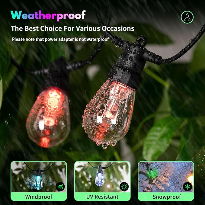 BBG Outdoor String Lights 100FT（2 * 50FT）- RGBW Color Changing String Lights for Outside with APP & Remote Control, Dimmable Patio Lights Outdoor Waterproof, Music Sync, Shatterproof, Linkable, Timer