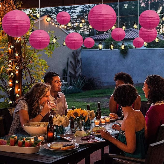 20Pcs Fuchsia Paper Lanterns for Parties, 6” 8” 10” 12” Chinese Asian Hanging Round Paper Lanterns for Birthday Wedding Halloween Christmas Home Decor Party Decor