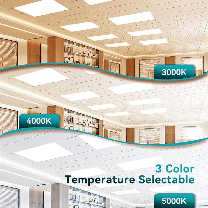 6 Pack 2x4 LED Flat Panel Light with Emergency Battery Backup | 90-Min Emergency Mode at 8W, 30W/40W/50W Wattage Switchable, 3000K/4000K/5000K Selectable, 100-277V, 0-10V Dimmable, UL, ETL
