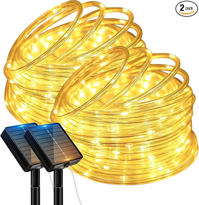 btfarm Solar Rope Lights, 120LED 46FT String Lights Outdoor Waterproof | 2 Pack 8 Modes, Timer Memory Function, Tube Trampoline lighting for Outside Garden Tree Christmas Yard Patio Decor,Warm White